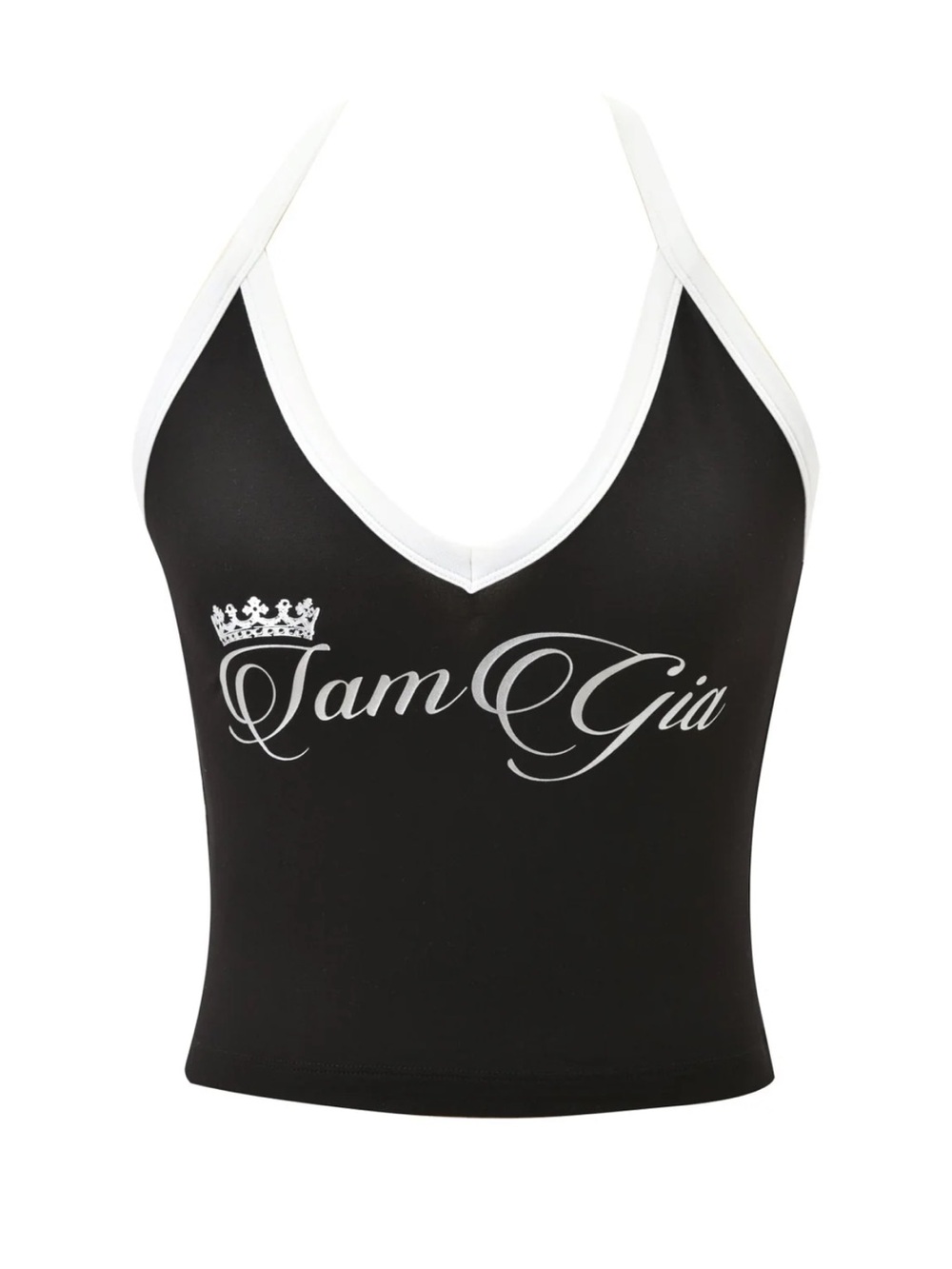 I.AM.GIA Black & White Logo V-Neck Tank Top